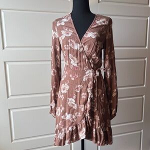 Altar’d State Floral Wrap Dress in Brown and White